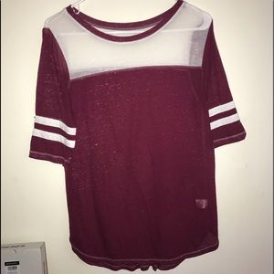 Burgundy and white t-shirt